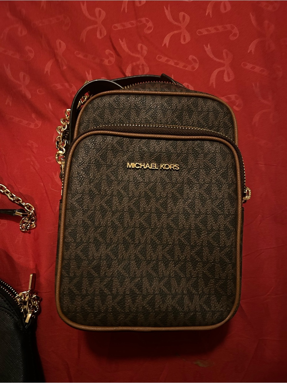 Michael Kors Brown Logo Crossbody with Gold Hardware